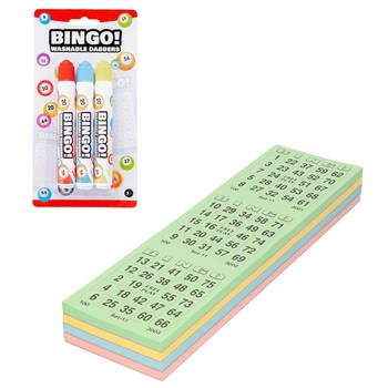 Bingokaarten nummers 1-75 - 100x vellen - inclusief 3x bingostiften - Actiespellen