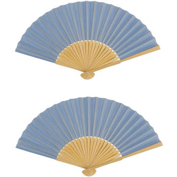 Spaanse handwaaier - 4x - pastelkleuren - korenblauw - bamboe/papier - 21 cm - Verkleedattributen