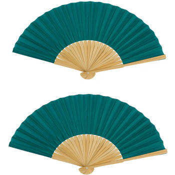 Spaanse handwaaier - 4x - pastelkleuren - smaragd groen - bamboe/papier - 21 cm - Verkleedattributen
