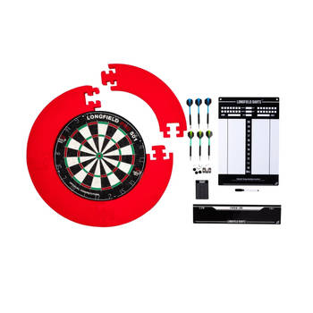Longfield Darts Tournament dartbord met toebehoren rood 8-delig