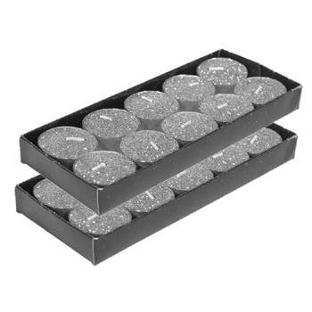 Gerim waxinelichtjes kaarsjes- 20x - zilver glitters 3,5 cm - Waxinelichtjes