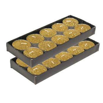 Gerim waxinelichtjes kaarsjes- 20x - goud glitters 3,5 cm - Waxinelichtjes