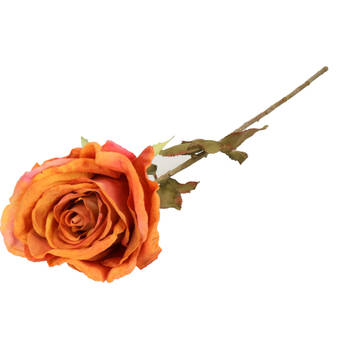 Top Art Kunstbloem roos Calista - oranje - 66 cm - kunststof steel - decoratie bloemen - Kunstbloemen