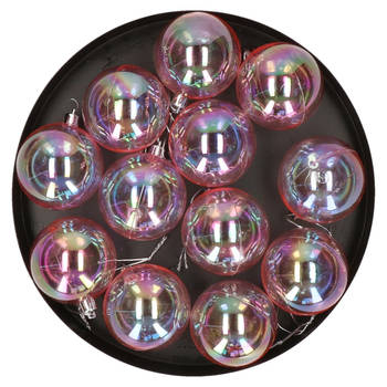 Kerstballen - 12x st - 6 cm - kunststof - transparant parelmoer - Kerstbal