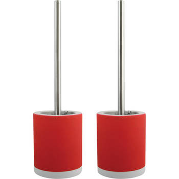 MSV Shine Toilet/wc-borstel houder - 2x - keramiek/metaal - rood - 38 cm - Toiletborstels