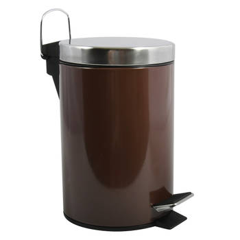 MSV Prullenbak/pedaalemmer - metaal - donkerbruin - 3 liter - 17 x 25 cm - Badkamer/toilet - Pedaalemmers