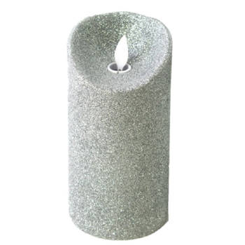 Gerim LED kaars/stompkaars - zilver - H15 cm - glitters - LED kaarsen