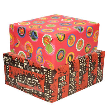 Setje van 10x rollen Sinterklaas inpakpapier/cadeaupapier 2,5 x 0,7 meter 2 soorten prints - Cadeaupapier