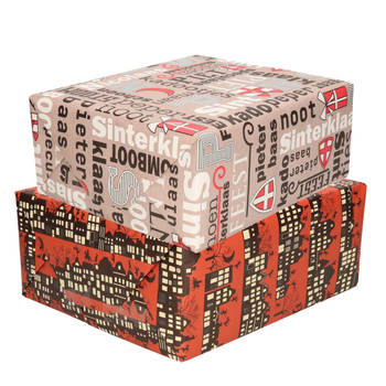 Setje van 12x rollen Sinterklaas inpakpapier/cadeaupapier 2,5 x 0,7 meter 2 soorten prints - Cadeaupapier