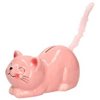 Dieren spaarpot voor kind/volwassenen katje/poes - Keramiek - roze - 19 x 9 cm - Spaarpotten