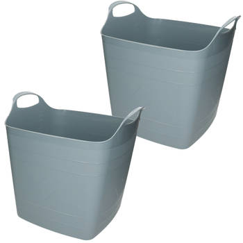 2x stuks bathroom Solutions Kuip - flexibel - emmer/wasmand - blauw - 25 liter - Wasmanden