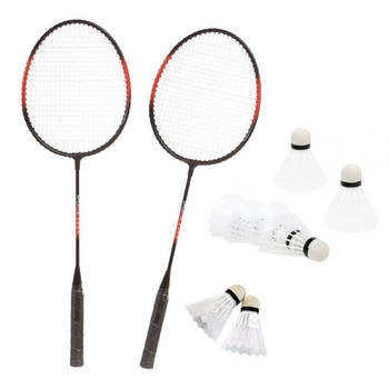 Badminton set rood/zwart met 8x shuttles en opbergtas - Badmintonsets