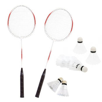 Badminton set rood/wit met 8x shuttles en opbergtas - Badmintonsets