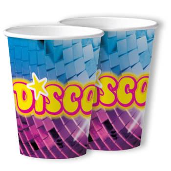 Disco feest wegwerp bekertjes - 20x - 250 ml - karton - jaren 80/disco themafeest - Feestbekertjes