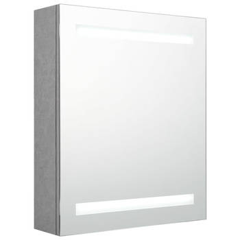 The Living Store LED opmaakkastje - Wandkast met spiegel - Betongrijs - 50 x 14 x 60 cm