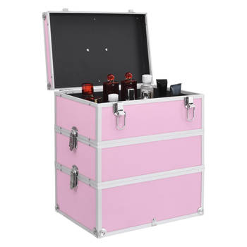 The Living Store Cosmeticakoffer - Make-upkoffer - Afmetingen- 37 x 24 x 40 cm - Materiaal- Aluminium - Kleur- Roze