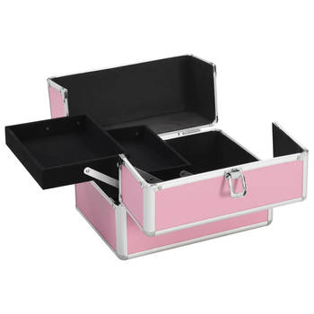 The Living Store Make-up koffer - roze - 22 x 30 x 21 cm (LxBxH) - ABS/Aluminium/Hout