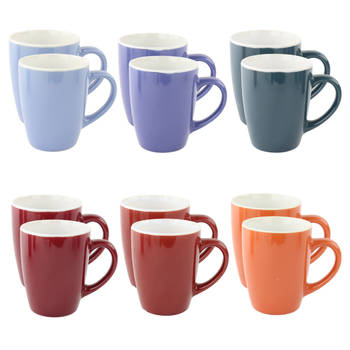 OTIX Koffiekopjes met Oor - Koffiemok - Koffietassen - 12 stuks - Diverse kleuren - 300 ml - Aardewerk