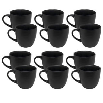 OTIX Koffiekopjes - Koffiemokken - Set van 12 - Koffietassen - Zwart - Mat - 240ml