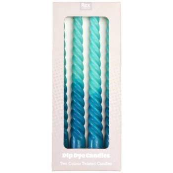 Rex london dip dye dinerkaarsen spiral set van 4 blauw