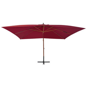 The Living Store Hangende Houten Parasol - Bordeauxrood - 400x300x285 cm - UV-beschermend polyester - Stevige kruisvoet