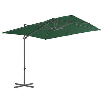 The Living Store Hangende Parasol - Groen - 250x250x247 cm - UV-beschermend polyester - Inclusief kruisvoet -
