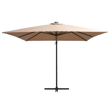 The Living Store Zweefparasol met LED-verlichting stalen paal 250x250 cm taupe - Parasol