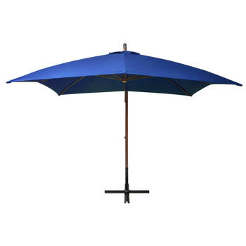 The Living Store Zweefparasol Hout Azuurblauw 300x300 cm - Waterdicht en UV-bestendig