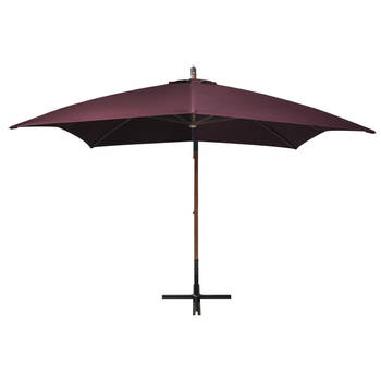 The Living Store Zweefparasol Bordeauxrood 300x300 cm - UV-bestendig - Massief vurenhout en bamboe - Waterdicht -