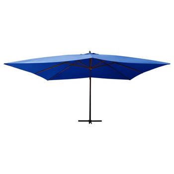 The Living Store Zweefparasol Azuurblauw 400x300 cm - UV-beschermend polyester - Massief hardhouten frame