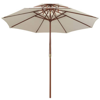 The Living Store Houten Parasol - 270 x 270 cm - Crèmewit - UV-bestendig - Hardhout - Dubbeldekker luifel - Enkelvoudig