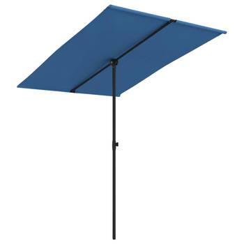 The Living Store Parasol 200x150 cm - Azuurblauw - UV-beschermend polyester - Stalen paal - 360 graden draaibaar - In