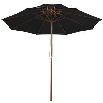 The Living Store Parasol - Houten - Ø270 x 256 cm - UV-beschermend - Zwart