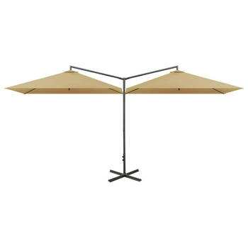 The Living Store Dubbele Parasol - 600 x 290 x 260 cm - Stof (100% polyester) en gepoedercoat staal - Taupe - Met