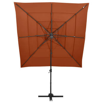 The Living Store Parasol 4-laags Terracotta 250x250x246 cm - UV-beschermend polyester - Gepoedercoat aluminium