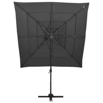 The Living Store Parasol 4-laags - 250x250x246 cm - UV-beschermend polyester - Aluminium paal - Inklapbaar - Antraciet