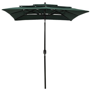 The Living Store Parasol 3-laags Groen - 200x200x240cm - UV-beschermend polyester - Gepoedercoat aluminium - Inclusief