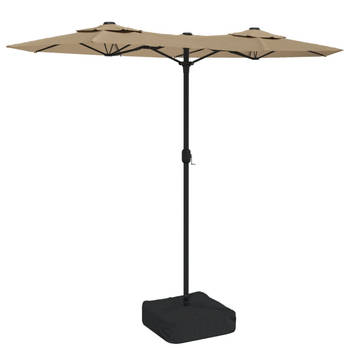 The Living Store Dubbele Parasol - Taupe en Donkergrijs - 316x145x240 cm - UV-beschermend Polyester - Sterk Frame -