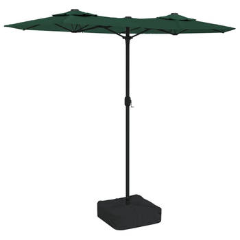 The Living Store Dubbele Parasol - Groen en Donkergrijs - 316 x 145 x 240 cm - Polyester - Sterke Voet -