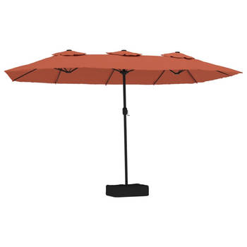 The Living Store Parasol Dubbel Terracotta 449x265x245 cm - LED-verlichting