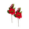 2x stuks kerststukje stekertjes met hulst/bessen/dennentak/kerstster groen/rood 26 cm - Kerststukjes