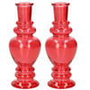 Kaarsen kandelaar Venice - 2x - gekleurd glas - helder koraal rood - D5,7 x H15 cm - kaars kandelaars