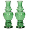 Kaarsen kandelaar Venice - 2x - gekleurd glas - helder groen - D5,7 x H15 cm - kaars kandelaars