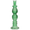 Kaarsen kandelaar Florence - groen glas - ribbel - D9 x H28 cm - kaars kandelaars