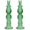 Kaarsen kandelaar Florence - 2x - groen glas - ribbel - D9 x H28 cm - kaars kandelaars