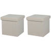 Urban Living Poef Teddy BOX - 2x - hocker - opbergbox - creme wit - polyester/mdf - 38 x 38 cm - opvouwbaar - Poefs