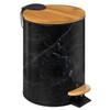 5Five Prullenbak/pedaalemmer Marmer look - zwart - 3 liter - metaal/bamboe - 17 x 25 cm - Pedaalemmers