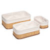 Set van 3 stuks Opbergmanden Bamboe - Wit – L: 30x20x12cm, M: 25x15x10cm, S: 20x10x8cm