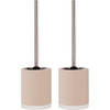 MSV Shine Toilet/wc-borstel houder - 2x - keramiek/metaal - beige - 38 cm - Toiletborstels
