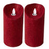 Gerim LED kaars/stompkaars - 2x - rood - H15 cm - glitter - LED kaarsen